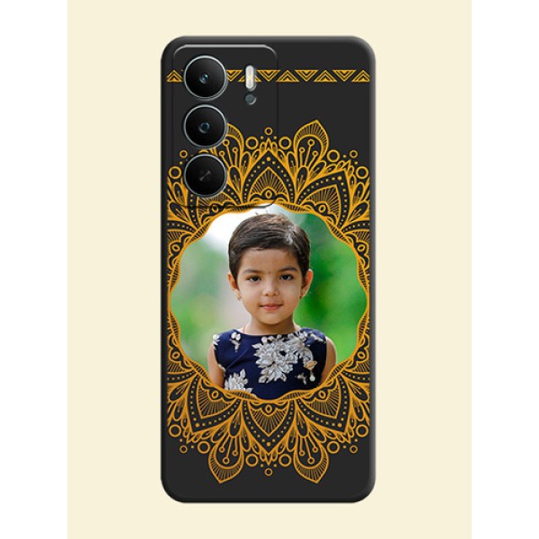 Round Image with Floral Design On Space Black Custom Soft Matte Mobile Back Cover - Realme P3 Lite 5G Round Image with Floral Design On Space Black Custom Soft Matte Mobile Back Cover - Realme P3 Lite 5G