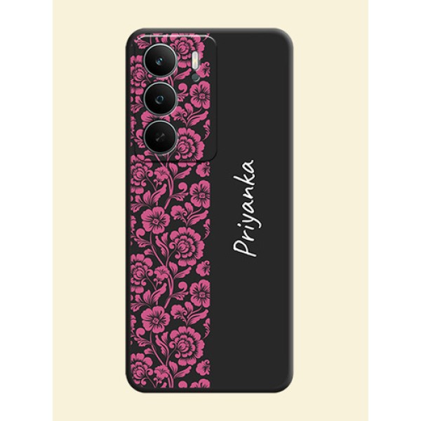 Pink Floral Pattern Design With Custom Text On Space Black Custom Soft Matte Mobile Back Cover - Realme P3 Lite 5G Pink Floral Pattern Design With Custom Text On Space Black Custom Soft Matte Mobile Back Cover - Realme P3 Lite 5G
