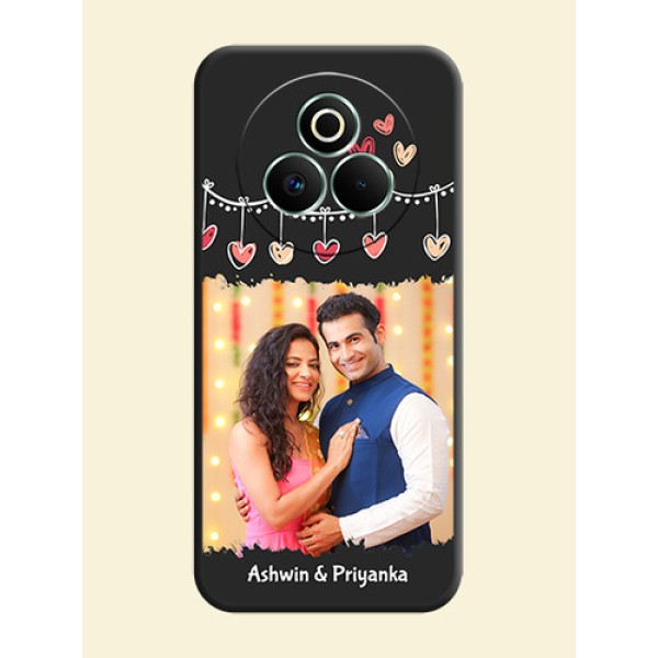 Pink Love Hangings with Name On Space Black Custom Soft Matte Mobile Back Cover - Realme P3 Pro 5G