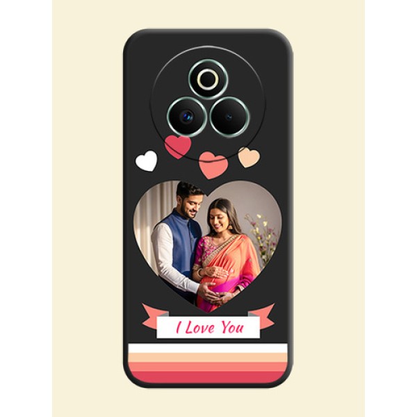 Love Shaped Photo with Colorful Stripes On Space Black Custom Soft Matte Mobile Back Cover - Realme P3 Pro 5G Love Shaped Photo with Colorful Stripes On Space Black Custom Soft Matte Mobile Back Cover - Realme P3 Pro 5G