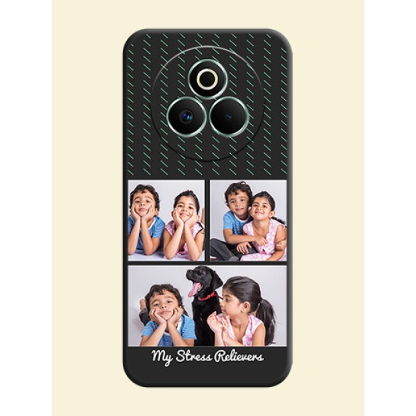 Cross Dotted Pattern with 2 Image Holder On Space Black Custom Soft Matte Mobile Back Cover - Realme P3 Pro 5G Cross Dotted Pattern with 2 Image Holder On Space Black Custom Soft Matte Mobile Back Cover - Realme P3 Pro 5G