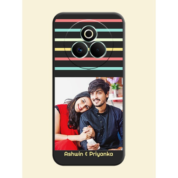 Color Stripes with Photo and Text on Photo On Space Black Custom Soft Matte Mobile Back Cover - Realme P3 Pro 5G Color Stripes with Photo and Text on Photo On Space Black Custom Soft Matte Mobile Back Cover - Realme P3 Pro 5G