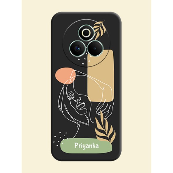 Custom Text With Line Art Of Women & Leaves Design On Space Black Custom Soft Matte Mobile Back Cover - Realme P3 Pro 5G Custom Text With Line Art Of Women & Leaves Design On Space Black Custom Soft Matte Mobile Back Cover - Realme P3 Pro 5G