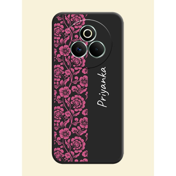 Pink Floral Pattern Design With Custom Text On Space Black Custom Soft Matte Mobile Back Cover - Realme P3 Pro 5G Pink Floral Pattern Design With Custom Text On Space Black Custom Soft Matte Mobile Back Cover - Realme P3 Pro 5G