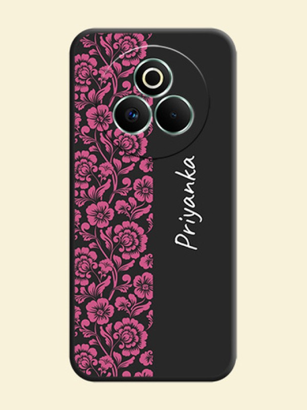 Pink Floral Pattern Design With Custom Text On Space Black Custom Soft Matte Mobile Back Cover - Realme P3 Pro 5G