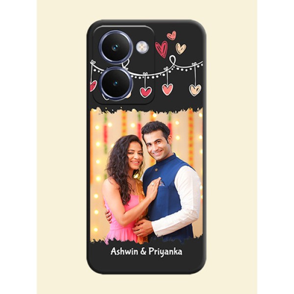 Pink Love Hangings with Name On Space Black Custom Soft Matte Mobile Back Cover - Realme P3 Ultra 5G