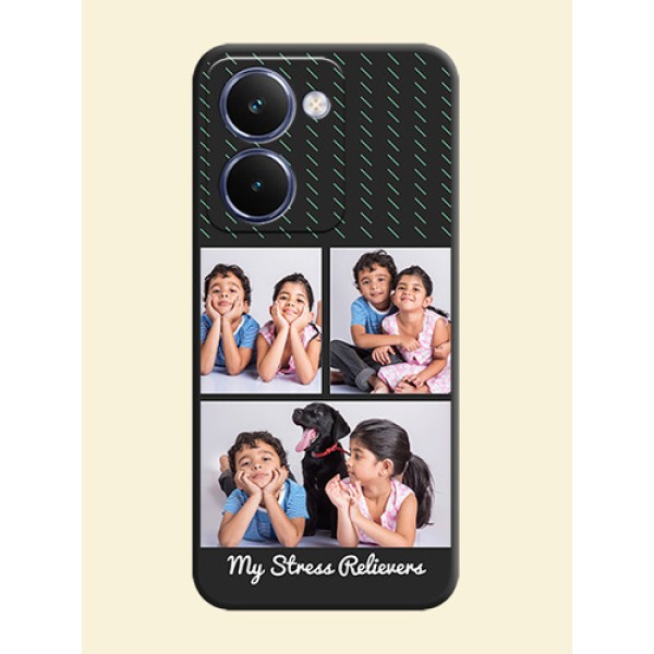 Cross Dotted Pattern with 2 Image Holder On Space Black Custom Soft Matte Mobile Back Cover - Realme P3 Ultra 5G Cross Dotted Pattern with 2 Image Holder On Space Black Custom Soft Matte Mobile Back Cover - Realme P3 Ultra 5G