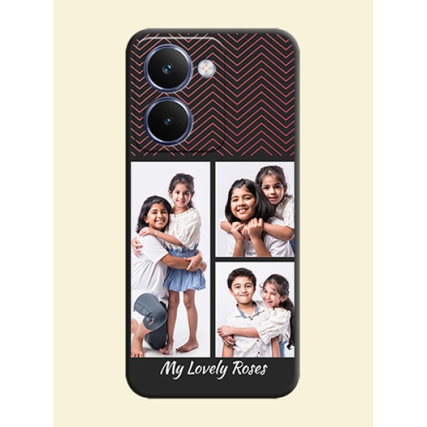 Wave Pattern with 3 Image Holder On Space Black Custom Soft Matte Mobile Back Cover - Realme P3 Ultra 5G