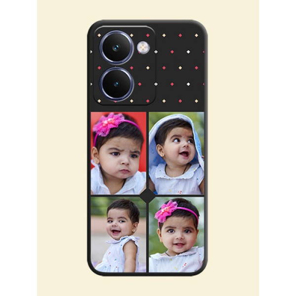 Multicolor Dotted Pattern with 4 Image Holder On Space Black Custom Soft Matte Mobile Back Cover - Realme P3 Ultra 5G Multicolor Dotted Pattern with 4 Image Holder On Space Black Custom Soft Matte Mobile Back Cover - Realme P3 Ultra 5G