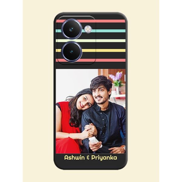 Color Stripes with Photo and Text on Photo On Space Black Custom Soft Matte Mobile Back Cover - Realme P3 Ultra 5G Color Stripes with Photo and Text on Photo On Space Black Custom Soft Matte Mobile Back Cover - Realme P3 Ultra 5G