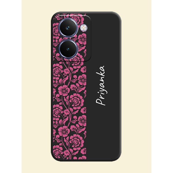 Pink Floral Pattern Design With Custom Text On Space Black Custom Soft Matte Mobile Back Cover - Realme P3 Ultra 5G Pink Floral Pattern Design With Custom Text On Space Black Custom Soft Matte Mobile Back Cover - Realme P3 Ultra 5G