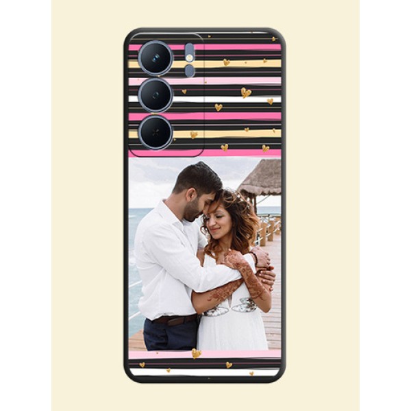 Multicolor Lines and Golden Love Symbols Design on Photo On Space Black Custom Soft Matte Mobile Back Cover - Realme P3x 5G