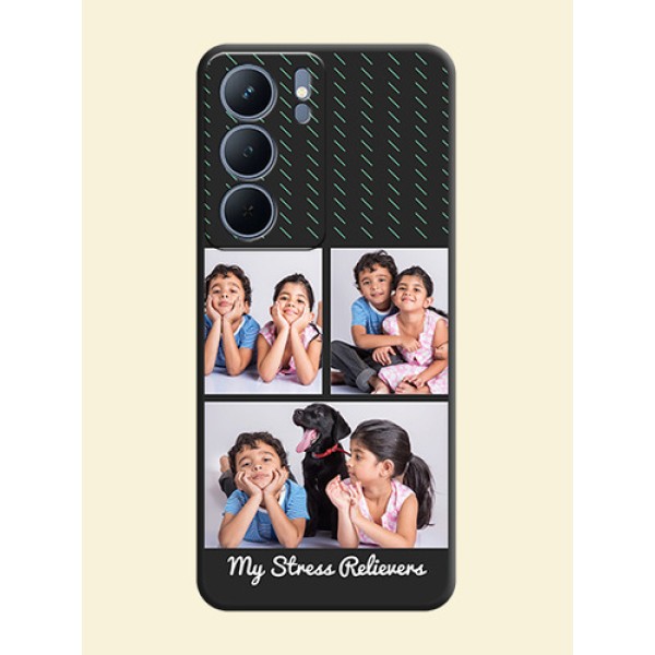 Cross Dotted Pattern with 2 Image Holder On Space Black Custom Soft Matte Mobile Back Cover - Realme P3x 5G Cross Dotted Pattern with 2 Image Holder On Space Black Custom Soft Matte Mobile Back Cover - Realme P3x 5G