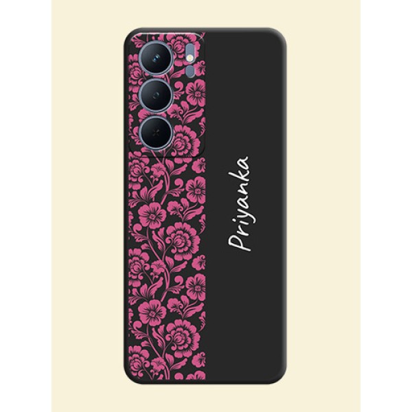 Pink Floral Pattern Design With Custom Text On Space Black Custom Soft Matte Mobile Back Cover - Realme P3x 5G Pink Floral Pattern Design With Custom Text On Space Black Custom Soft Matte Mobile Back Cover - Realme P3x 5G