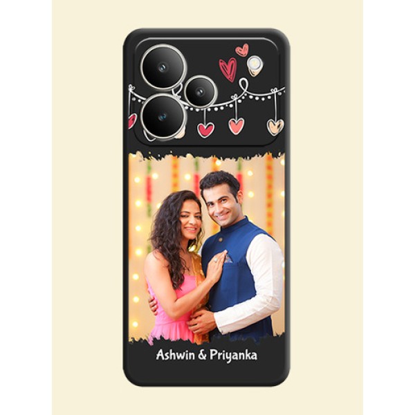 Pink Love Hangings with Name On Space Black Custom Soft Matte Mobile Back Cover - Realme P4 5G