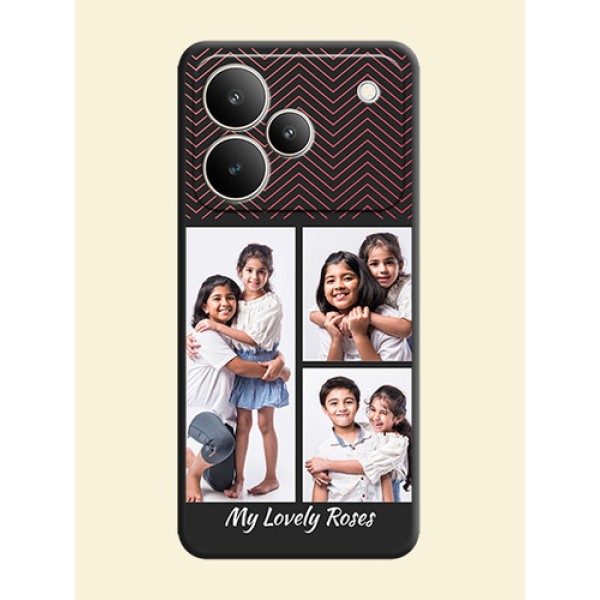 Wave Pattern with 3 Image Holder On Space Black Custom Soft Matte Mobile Back Cover - Realme P4 5G