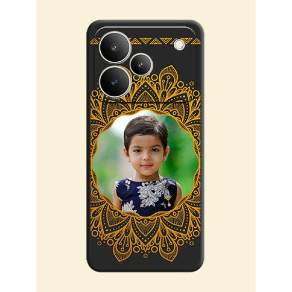 Round Image with Floral Design On Space Black Custom Soft Matte Mobile Back Cover - Realme P4 5G Round Image with Floral Design On Space Black Custom Soft Matte Mobile Back Cover - Realme P4 5G