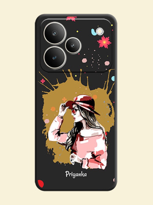 Mordern Lady With Color Splash Background With Custom Text On Space Black Custom Soft Matte Mobile Back Cover - Realme P4 5G