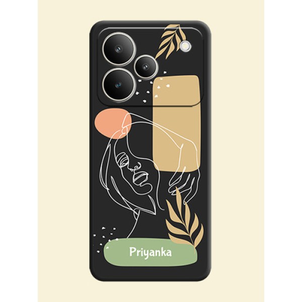 Custom Text With Line Art Of Women & Leaves Design On Space Black Custom Soft Matte Mobile Back Cover - Realme P4 5G Custom Text With Line Art Of Women & Leaves Design On Space Black Custom Soft Matte Mobile Back Cover - Realme P4 5G