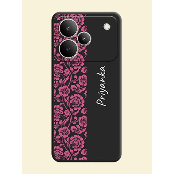 Pink Floral Pattern Design With Custom Text On Space Black Custom Soft Matte Mobile Back Cover - Realme P4 5G Pink Floral Pattern Design With Custom Text On Space Black Custom Soft Matte Mobile Back Cover - Realme P4 5G
