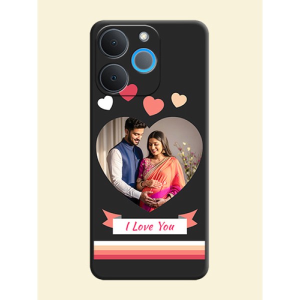 Love Shaped Photo with Colorful Stripes On Space Black Custom Soft Matte Mobile Back Cover - Realme P4 Lite 4G Love Shaped Photo with Colorful Stripes On Space Black Custom Soft Matte Mobile Back Cover - Realme P4 Lite 4G