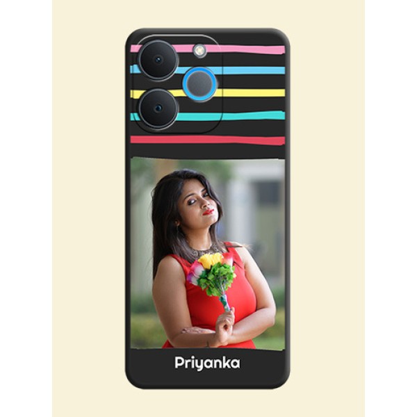Multicolor Lines with Image On Space Black Custom Soft Matte Mobile Back Cover - Realme P4 Lite 4G Multicolor Lines with Image On Space Black Custom Soft Matte Mobile Back Cover - Realme P4 Lite 4G