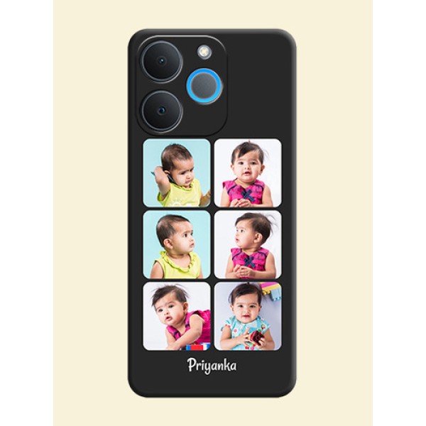 Floral Art with 6 Image Holder on Photo On Space Black Custom Soft Matte Mobile Back Cover - Realme P4 Lite 4G Floral Art with 6 Image Holder on Photo On Space Black Custom Soft Matte Mobile Back Cover - Realme P4 Lite 4G