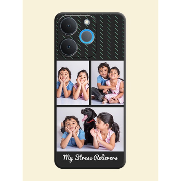 Cross Dotted Pattern with 2 Image Holder On Space Black Custom Soft Matte Mobile Back Cover - Realme P4 Lite 4G Cross Dotted Pattern with 2 Image Holder On Space Black Custom Soft Matte Mobile Back Cover - Realme P4 Lite 4G