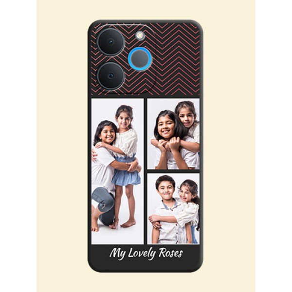 Wave Pattern with 3 Image Holder On Space Black Custom Soft Matte Mobile Back Cover - Realme P4 Lite 4G