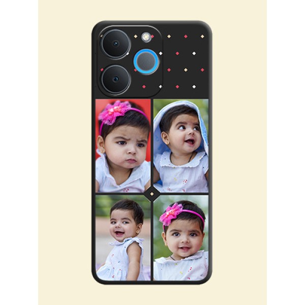 Multicolor Dotted Pattern with 4 Image Holder On Space Black Custom Soft Matte Mobile Back Cover - Realme P4 Lite 4G Multicolor Dotted Pattern with 4 Image Holder On Space Black Custom Soft Matte Mobile Back Cover - Realme P4 Lite 4G