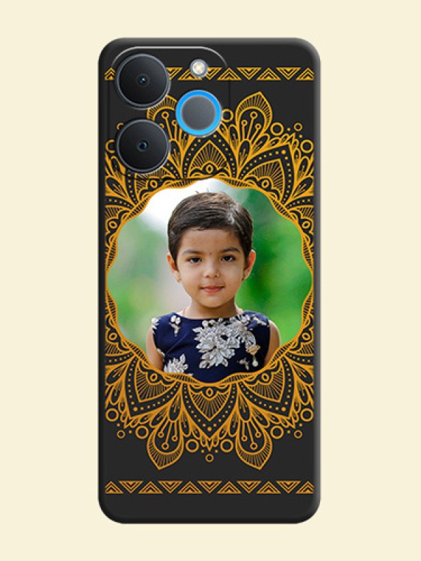 Round Image with Floral Design On Space Black Custom Soft Matte Mobile Back Cover - Realme P4 Lite 4G