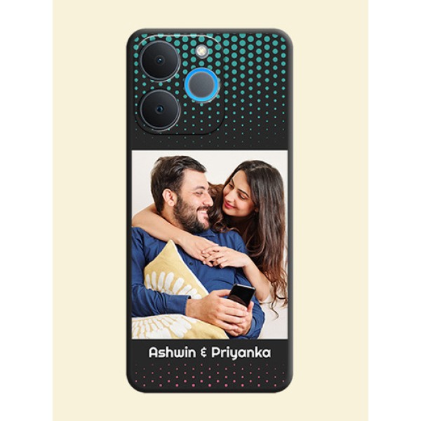 Faded Dots with Grunge Photo Frame and Text On Space Black Custom Soft Matte Mobile Back Cover - Realme P4 Lite 4G Faded Dots with Grunge Photo Frame and Text On Space Black Custom Soft Matte Mobile Back Cover - Realme P4 Lite 4G