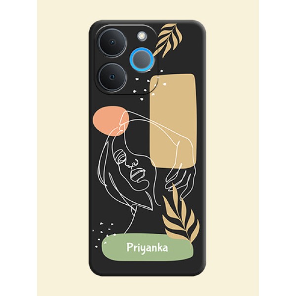 Custom Text With Line Art Of Women & Leaves Design On Space Black Custom Soft Matte Mobile Back Cover - Realme P4 Lite 4G Custom Text With Line Art Of Women & Leaves Design On Space Black Custom Soft Matte Mobile Back Cover - Realme P4 Lite 4G