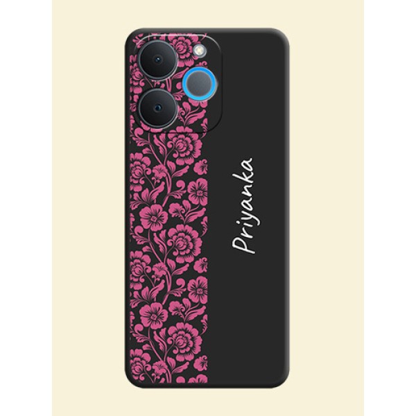 Pink Floral Pattern Design With Custom Text On Space Black Custom Soft Matte Mobile Back Cover - Realme P4 Lite 4G Pink Floral Pattern Design With Custom Text On Space Black Custom Soft Matte Mobile Back Cover - Realme P4 Lite 4G