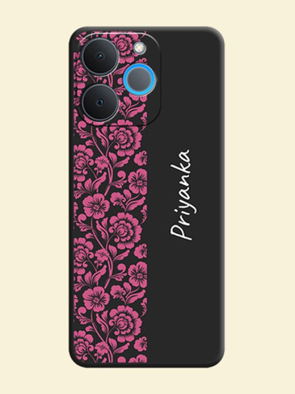 Pink Floral Pattern Design With Custom Text On Space Black Custom Soft Matte Mobile Back Cover - Realme P4 Lite 4G