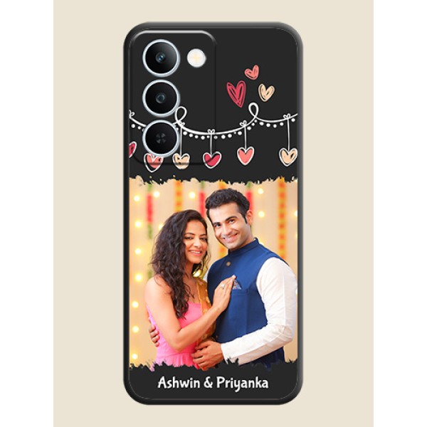 Pink Love Hangings with Name On Space Black Custom Soft Matte Mobile Back Cover - Realme P4 Lite 5G