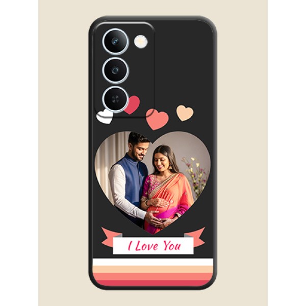 Love Shaped Photo with Colorful Stripes On Space Black Custom Soft Matte Mobile Back Cover - Realme P4 Lite 5G Love Shaped Photo with Colorful Stripes On Space Black Custom Soft Matte Mobile Back Cover - Realme P4 Lite 5G
