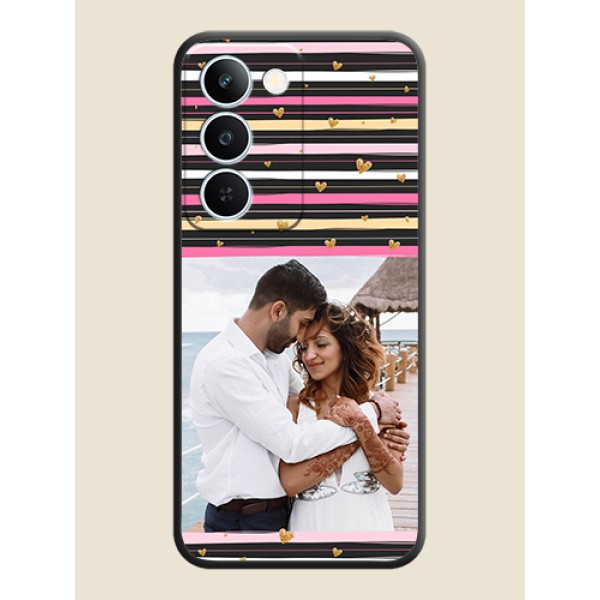 Multicolor Lines and Golden Love Symbols Design on Photo On Space Black Custom Soft Matte Mobile Back Cover - Realme P4 Lite 5G