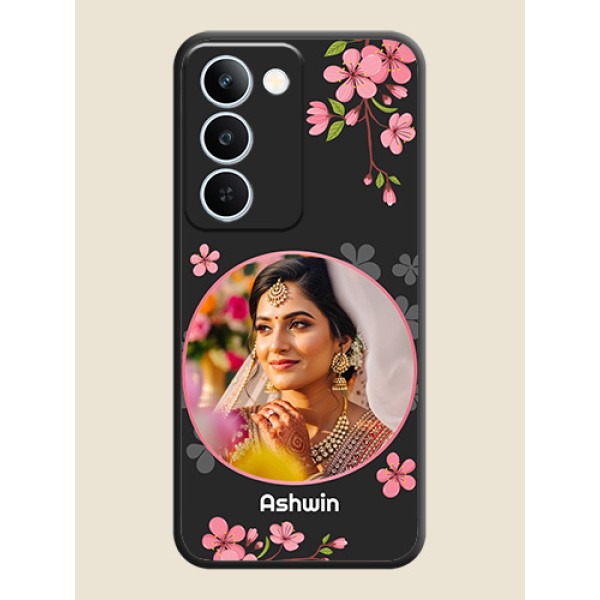 Round Image with Pink Color Floral Design on Photo On Space Black Custom Soft Matte Mobile Back Cover - Realme P4 Lite 5G Round Image with Pink Color Floral Design on Photo On Space Black Custom Soft Matte Mobile Back Cover - Realme P4 Lite 5G