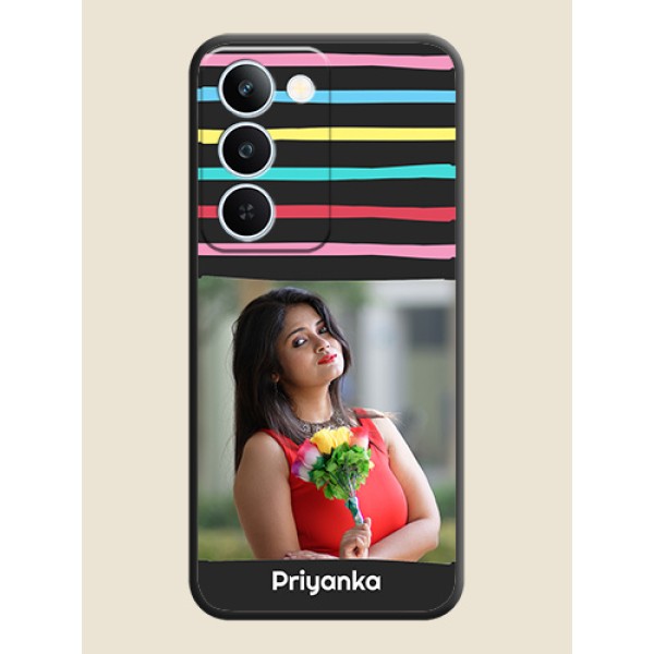 Multicolor Lines with Image On Space Black Custom Soft Matte Mobile Back Cover - Realme P4 Lite 5G Multicolor Lines with Image On Space Black Custom Soft Matte Mobile Back Cover - Realme P4 Lite 5G