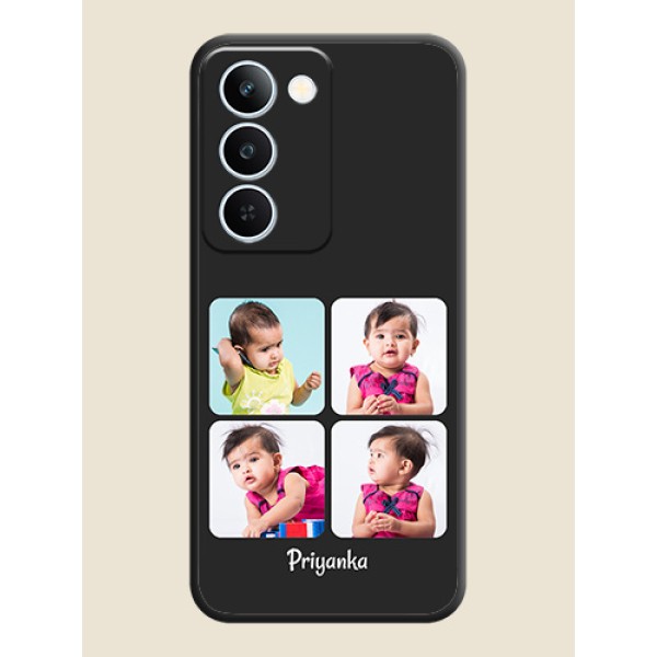 Floral Art with 6 Image Holder on Photo On Space Black Custom Soft Matte Mobile Back Cover - Realme P4 Lite 5G Floral Art with 6 Image Holder on Photo On Space Black Custom Soft Matte Mobile Back Cover - Realme P4 Lite 5G
