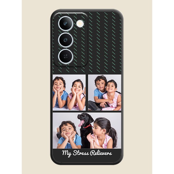 Cross Dotted Pattern with 2 Image Holder On Space Black Custom Soft Matte Mobile Back Cover - Realme P4 Lite 5G Cross Dotted Pattern with 2 Image Holder On Space Black Custom Soft Matte Mobile Back Cover - Realme P4 Lite 5G