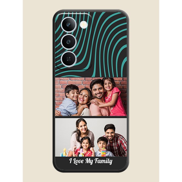 Wave Pattern with 2 Image Holder On Space Black Custom Soft Matte Mobile Back Cover - Realme P4 Lite 5G Wave Pattern with 2 Image Holder On Space Black Custom Soft Matte Mobile Back Cover - Realme P4 Lite 5G