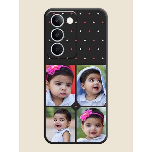 Multicolor Dotted Pattern with 4 Image Holder On Space Black Custom Soft Matte Mobile Back Cover - Realme P4 Lite 5G Multicolor Dotted Pattern with 4 Image Holder On Space Black Custom Soft Matte Mobile Back Cover - Realme P4 Lite 5G