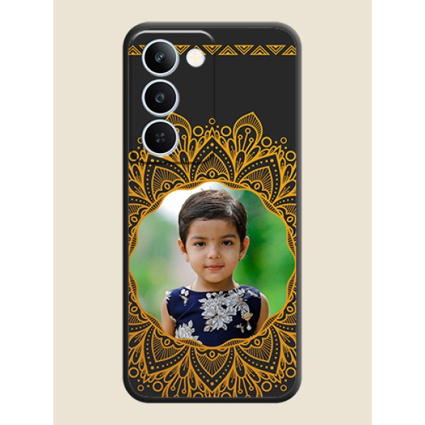 Round Image with Floral Design On Space Black Custom Soft Matte Mobile Back Cover - Realme P4 Lite 5G Round Image with Floral Design On Space Black Custom Soft Matte Mobile Back Cover - Realme P4 Lite 5G