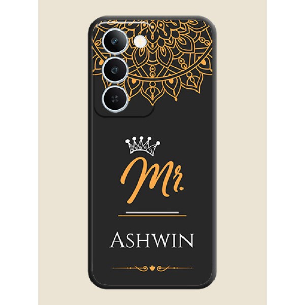 Mr Name with Floral Design On Space Black Custom Soft Matte Mobile Back Cover - Realme P4 Lite 5G Mr Name with Floral Design On Space Black Custom Soft Matte Mobile Back Cover - Realme P4 Lite 5G