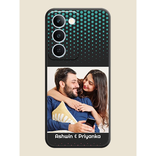 Faded Dots with Grunge Photo Frame and Text On Space Black Custom Soft Matte Mobile Back Cover - Realme P4 Lite 5G Faded Dots with Grunge Photo Frame and Text On Space Black Custom Soft Matte Mobile Back Cover - Realme P4 Lite 5G