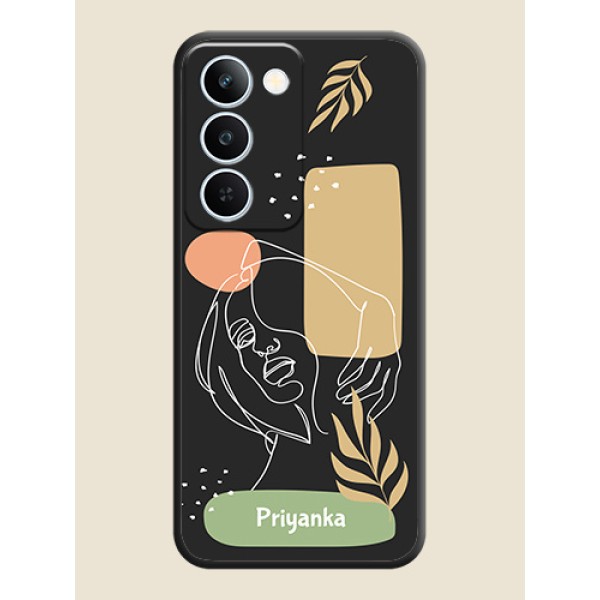 Custom Text With Line Art Of Women & Leaves Design On Space Black Custom Soft Matte Mobile Back Cover - Realme P4 Lite 5G Custom Text With Line Art Of Women & Leaves Design On Space Black Custom Soft Matte Mobile Back Cover - Realme P4 Lite 5G