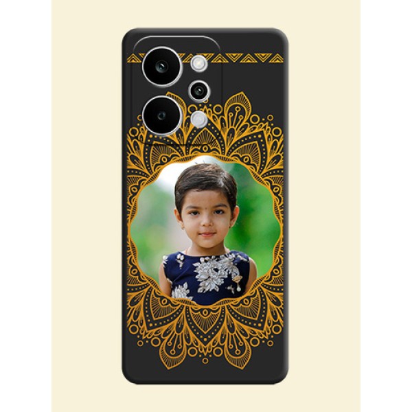 Round Image with Floral Design On Space Black Custom Soft Matte Mobile Back Cover - Realme P4 Power 5G Round Image with Floral Design On Space Black Custom Soft Matte Mobile Back Cover - Realme P4 Power 5G