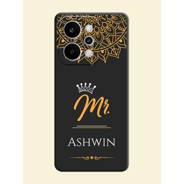 Mr Name with Floral Design On Space Black Custom Soft Matte Mobile Back Cover - Realme P4 Power 5G Mr Name with Floral Design On Space Black Custom Soft Matte Mobile Back Cover - Realme P4 Power 5G